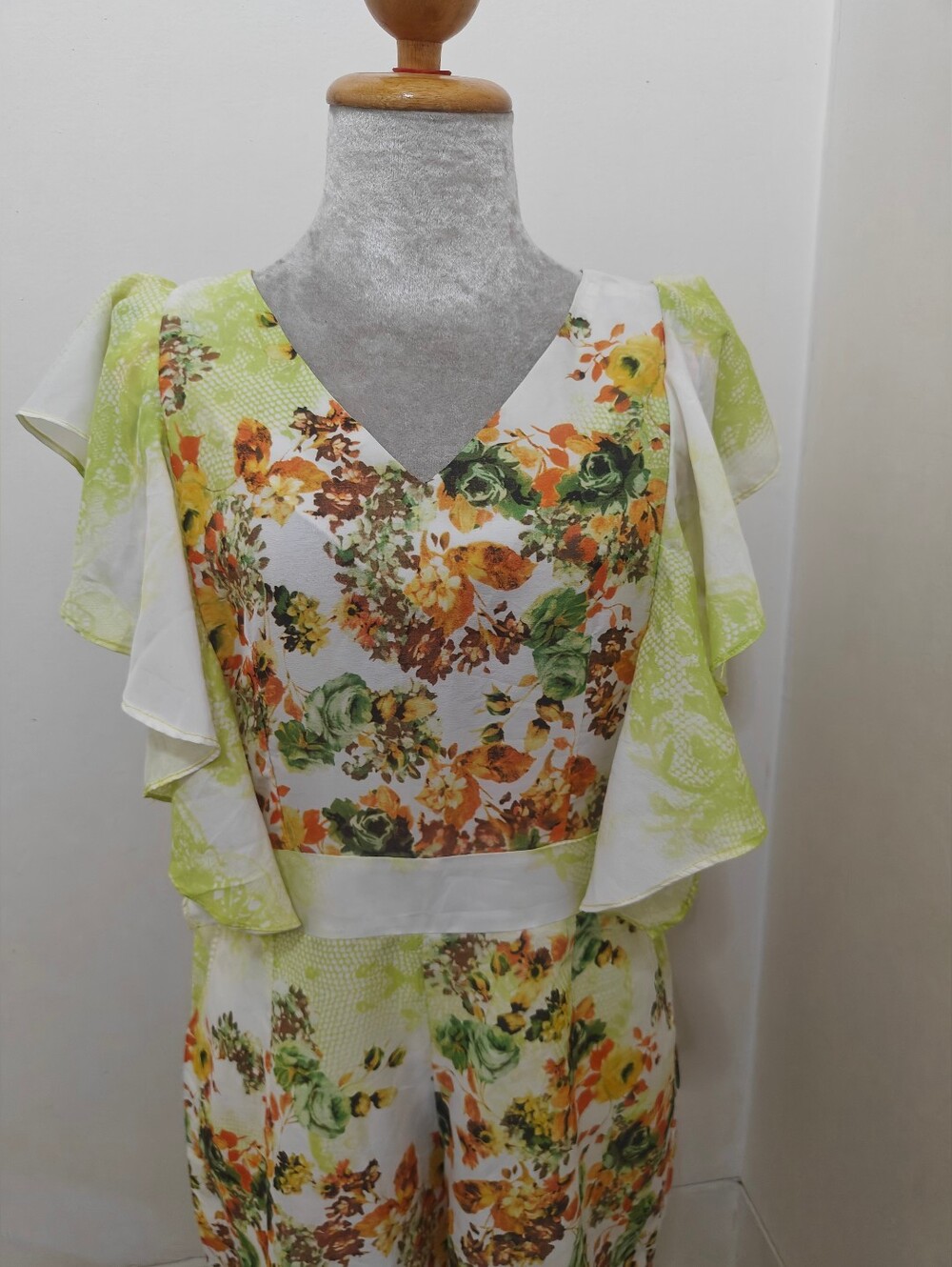V-Neck Floral Jumpsuit in Yellow & Green